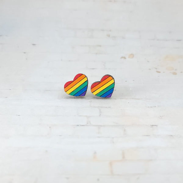 Pride Heart Stud Earrings | Hand Painted Wood Earrings