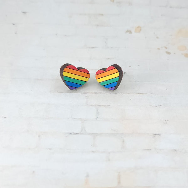 Pride Heart Stud Earrings | Hand Painted Wood Earrings
