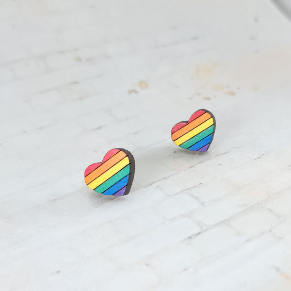 Pride Heart Stud Earrings | Hand Painted Wood Earrings
