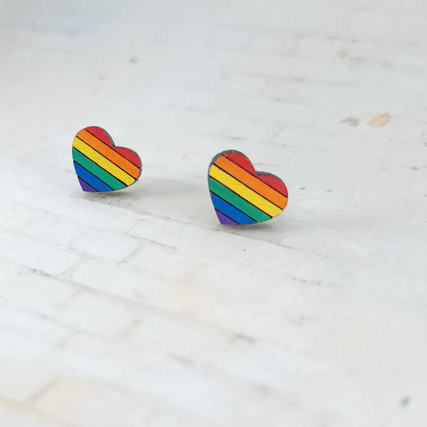 Pride Heart Stud Earrings | Hand Painted Wood Earrings