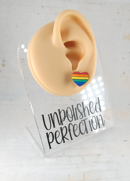 Pride Heart Stud Earrings | Hand Painted Wood Earrings