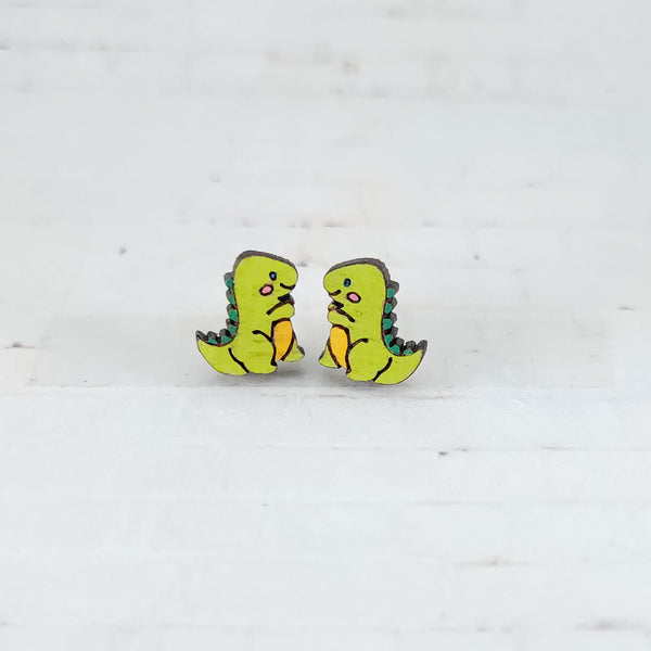 Dino Stud Earrings | Hand Painted Wood Earrings