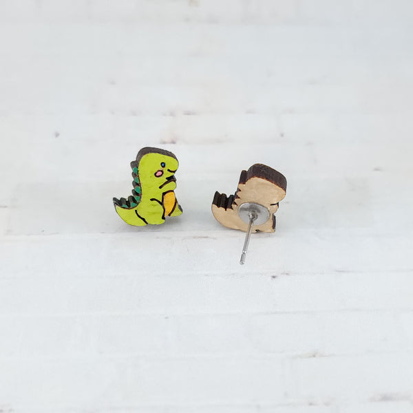 Dino Stud Earrings | Hand Painted Wood Earrings