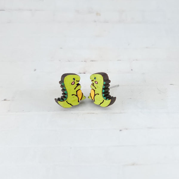 Dino Stud Earrings | Hand Painted Wood Earrings