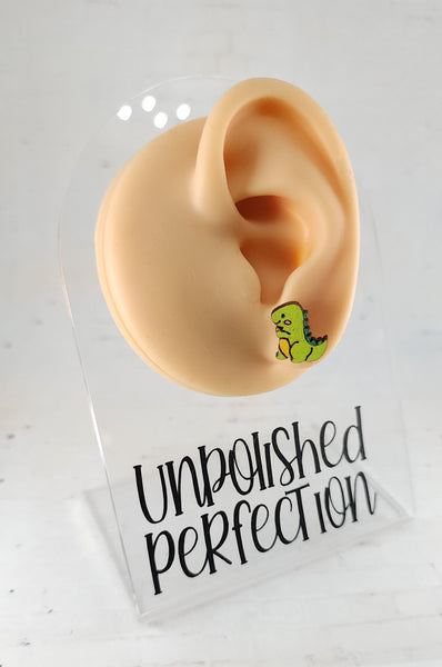 Dino Stud Earrings | Hand Painted Wood Earrings