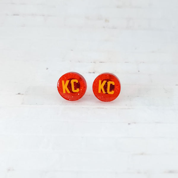 Kansas City Chiefs Earrings | Red Glitter Acrylic Studs