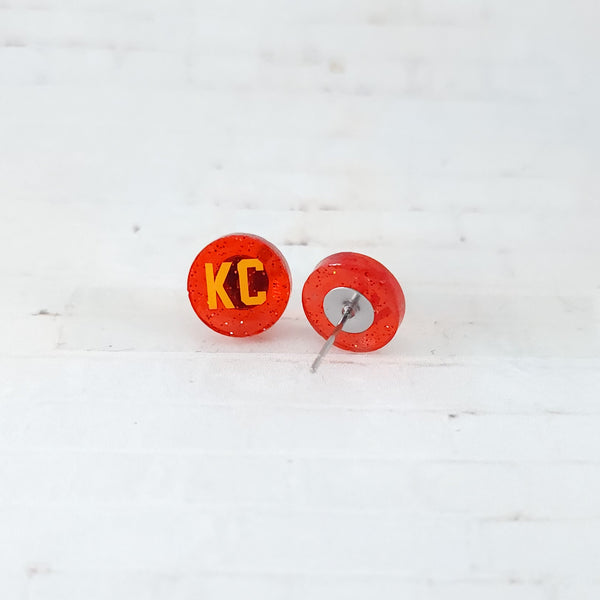 Kansas City Chiefs Earrings | Red Glitter Acrylic Studs