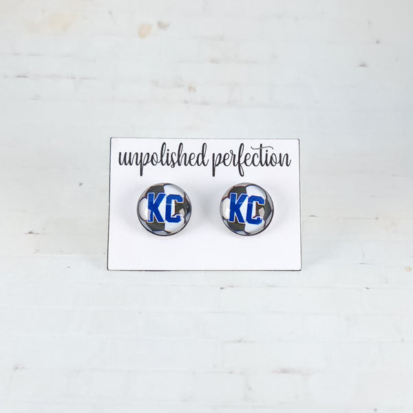 Sporting KC Soccer Earrings | 12mm Studs | Sport Earrings