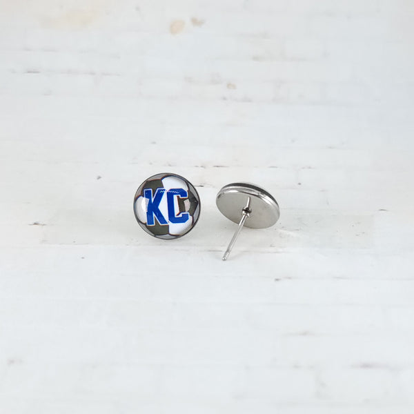 Sporting KC Soccer Earrings | 12mm Studs | Sport Earrings
