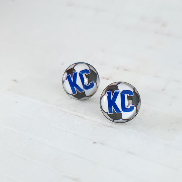 Sporting KC Soccer Earrings | 12mm Studs | Sport Earrings
