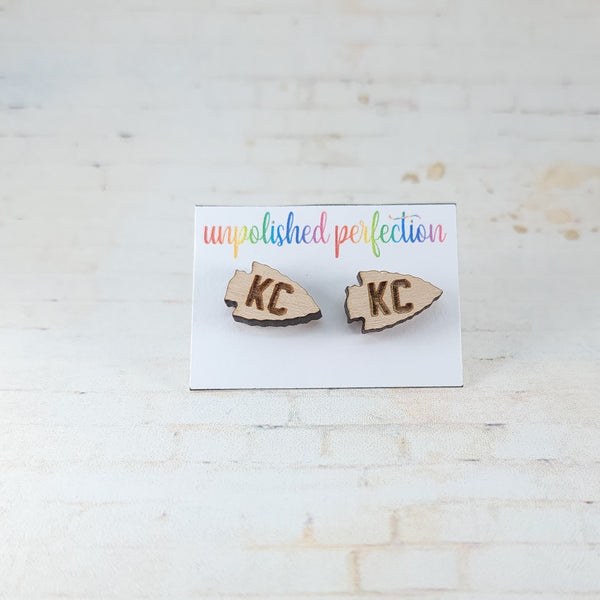 KC Chiefs Arrowhead Earrings | Wooden Studs