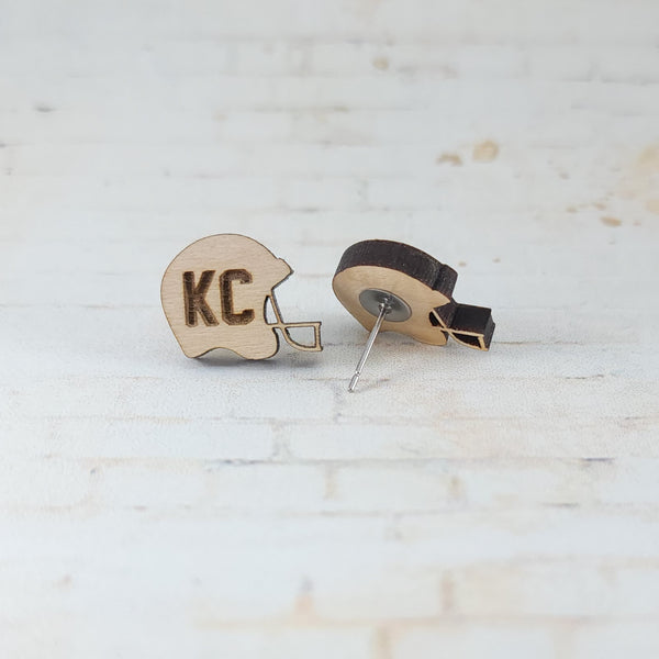 KC Chiefs Earrings | Wooden Helmet Studs