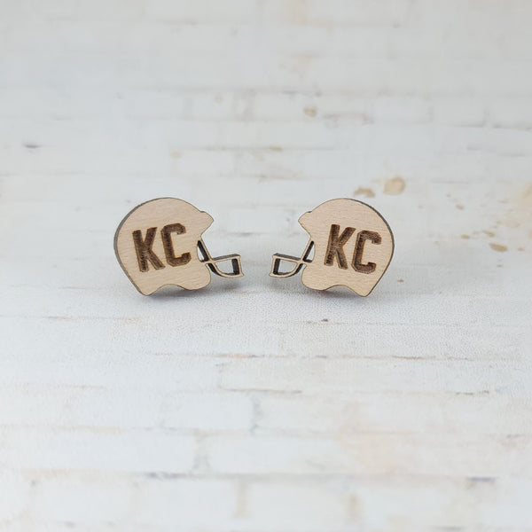 KC Chiefs Earrings | Wooden Helmet Studs