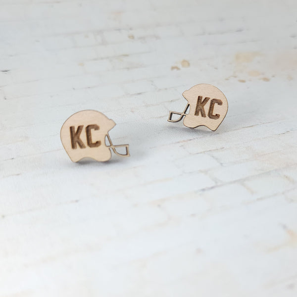 KC Chiefs Earrings | Wooden Helmet Studs