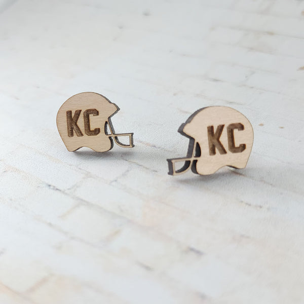 KC Chiefs Earrings | Wooden Helmet Studs