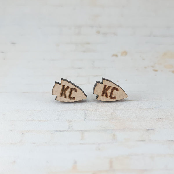 KC Chiefs Arrowhead Earrings | Wooden Studs