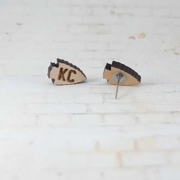 KC Chiefs Arrowhead Earrings | Wooden Studs