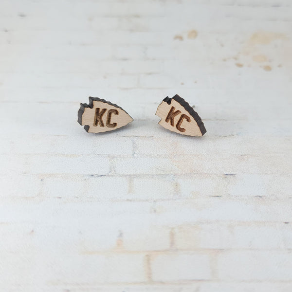 KC Chiefs Arrowhead Earrings | Wooden Studs