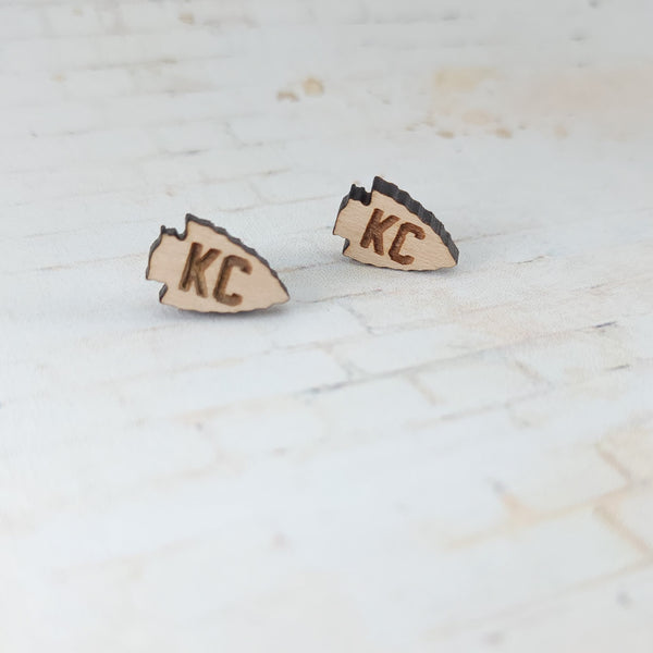 KC Chiefs Arrowhead Earrings | Wooden Studs