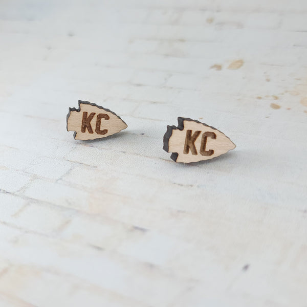 KC Chiefs Arrowhead Earrings | Wooden Studs