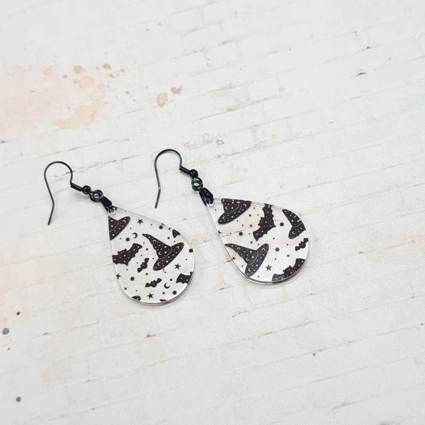 Witches & Bat Teardrop Earrings | Acrylic Earrings
