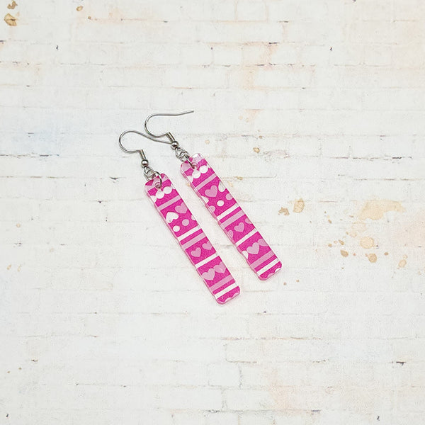 Pink Heart Acrylic Bar Earrings | Valentine's Day Dangle Earrings