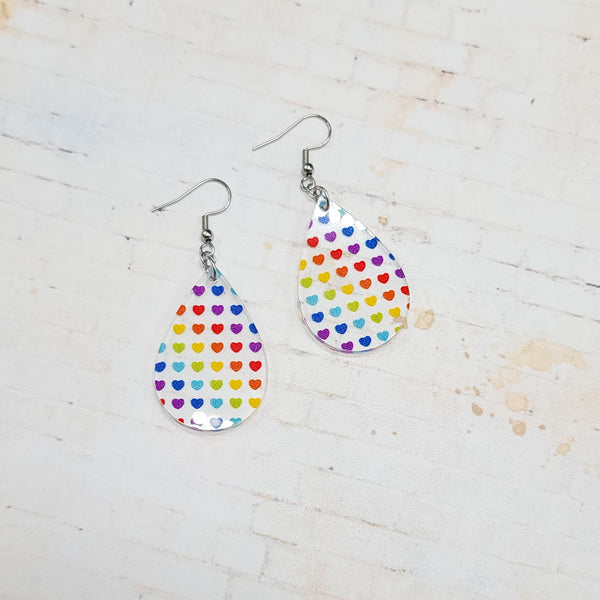 Rainbow Heart Teardrop Acrylic Earrings | Valentine's Day Dangle Earrings