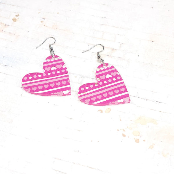 Pink Acrylic Heart Earrings | Valentine's Day Dangle Earrings