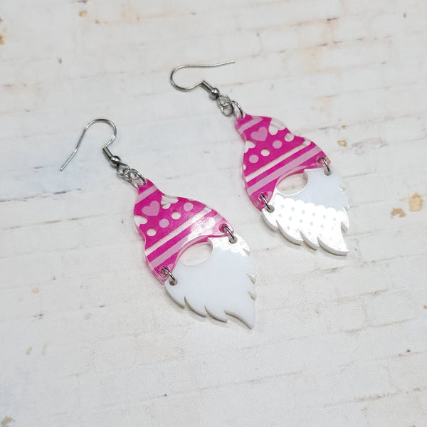 Gnome Acrylic Earrings | Valentine's Day Dangle Earrings