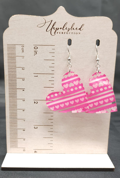 Pink Acrylic Heart Earrings | Valentine's Day Dangle Earrings