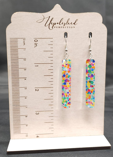 Rainbow Confetti Acrylic Bar Earrings | Valentine's Day Dangle Earrings