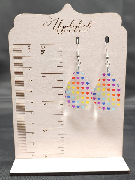 Rainbow Heart Teardrop Acrylic Earrings | Valentine's Day Dangle Earrings