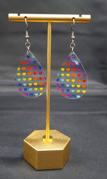 Rainbow Heart Teardrop Acrylic Earrings | Valentine's Day Dangle Earrings