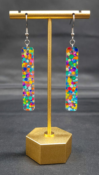 Rainbow Confetti Acrylic Bar Earrings | Valentine's Day Dangle Earrings