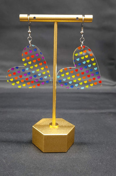 Rainbow Heart Acrylic Heart Earrings | Valentine's Day Dangle Earrings