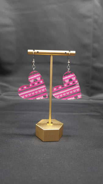 Pink Acrylic Heart Earrings | Valentine's Day Dangle Earrings