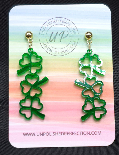 Shamrock Stack Earrings | St. Patrick's Day | Green Transparent Acrylic Earrings