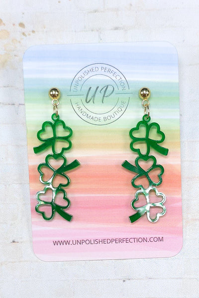 Shamrock Stack Earrings | St. Patrick's Day | Green Transparent Acrylic Earrings