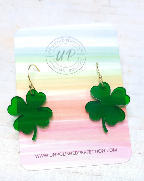Shamrock Earrings | St. Patrick's Day | Green Transparent Acrylic Earrings