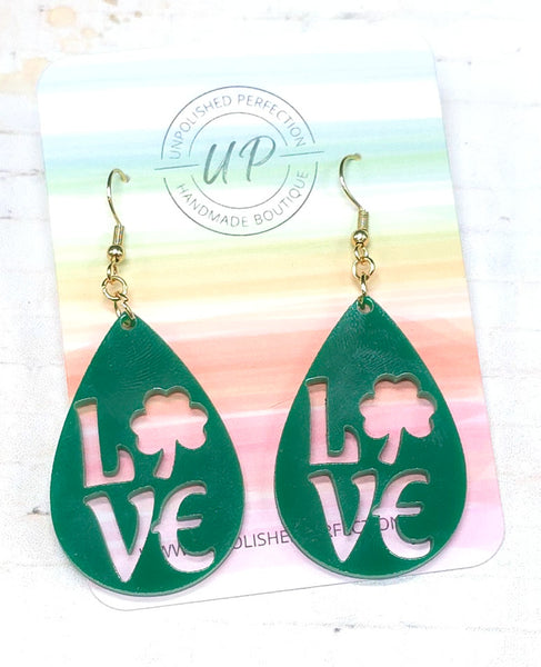 Love Earrings | St. Patrick's Day | Acrylic Earrings