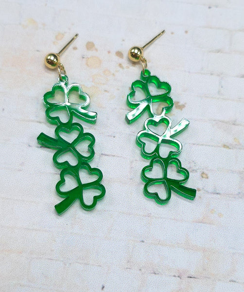 Shamrock Stack Earrings | St. Patrick's Day | Green Transparent Acrylic Earrings