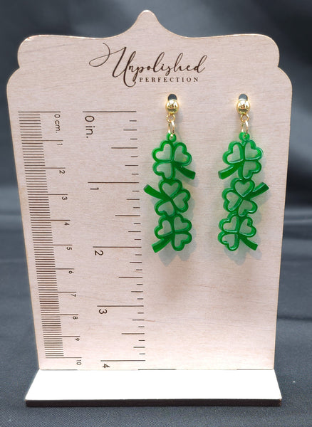 Shamrock Stack Earrings | St. Patrick's Day | Green Transparent Acrylic Earrings