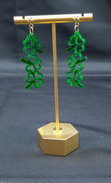 Shamrock Stack Earrings | St. Patrick's Day | Green Transparent Acrylic Earrings