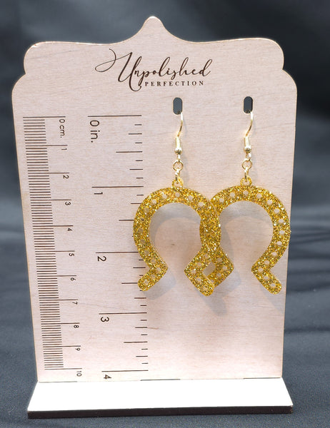 Horseshoe Earrings | St. Patrick's Day | Gold Glitter Acrylic