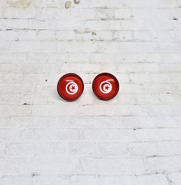Tunisia Flag Earrings | 12mm Studs | Country Flags
