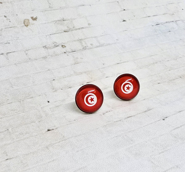 Tunisia Flag Earrings | 12mm Studs | Country Flags
