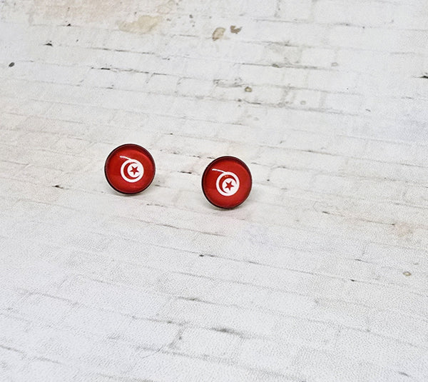 Tunisia Flag Earrings | 12mm Studs | Country Flags