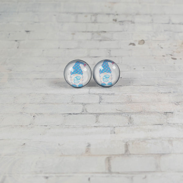 Gnome Earrings | 12mm Studs | Gnome w/Blue Easter Egg | Easter Stud Earrings