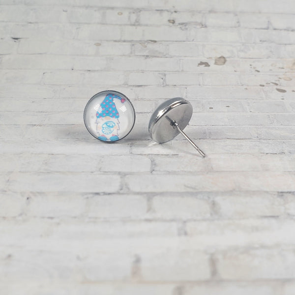 Gnome Earrings | 12mm Studs | Gnome w/Blue Easter Egg | Easter Stud Earrings