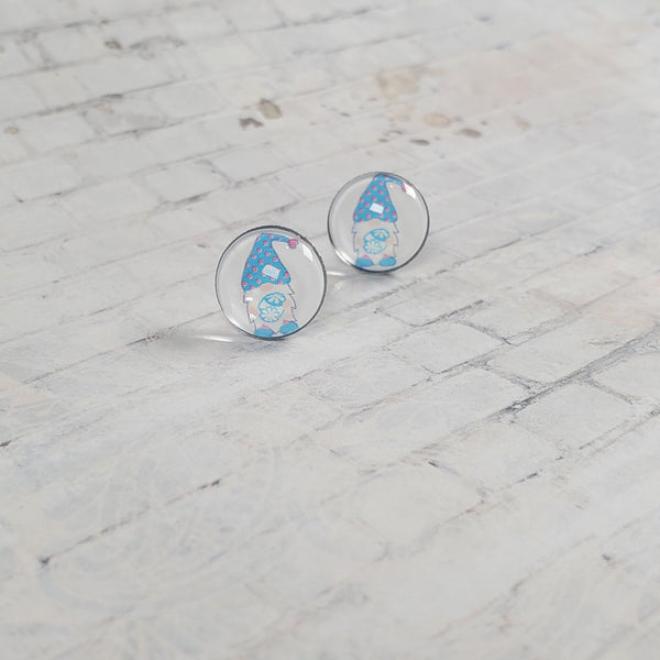 Gnome Earrings | 12mm Studs | Gnome w/Blue Easter Egg | Easter Stud Earrings